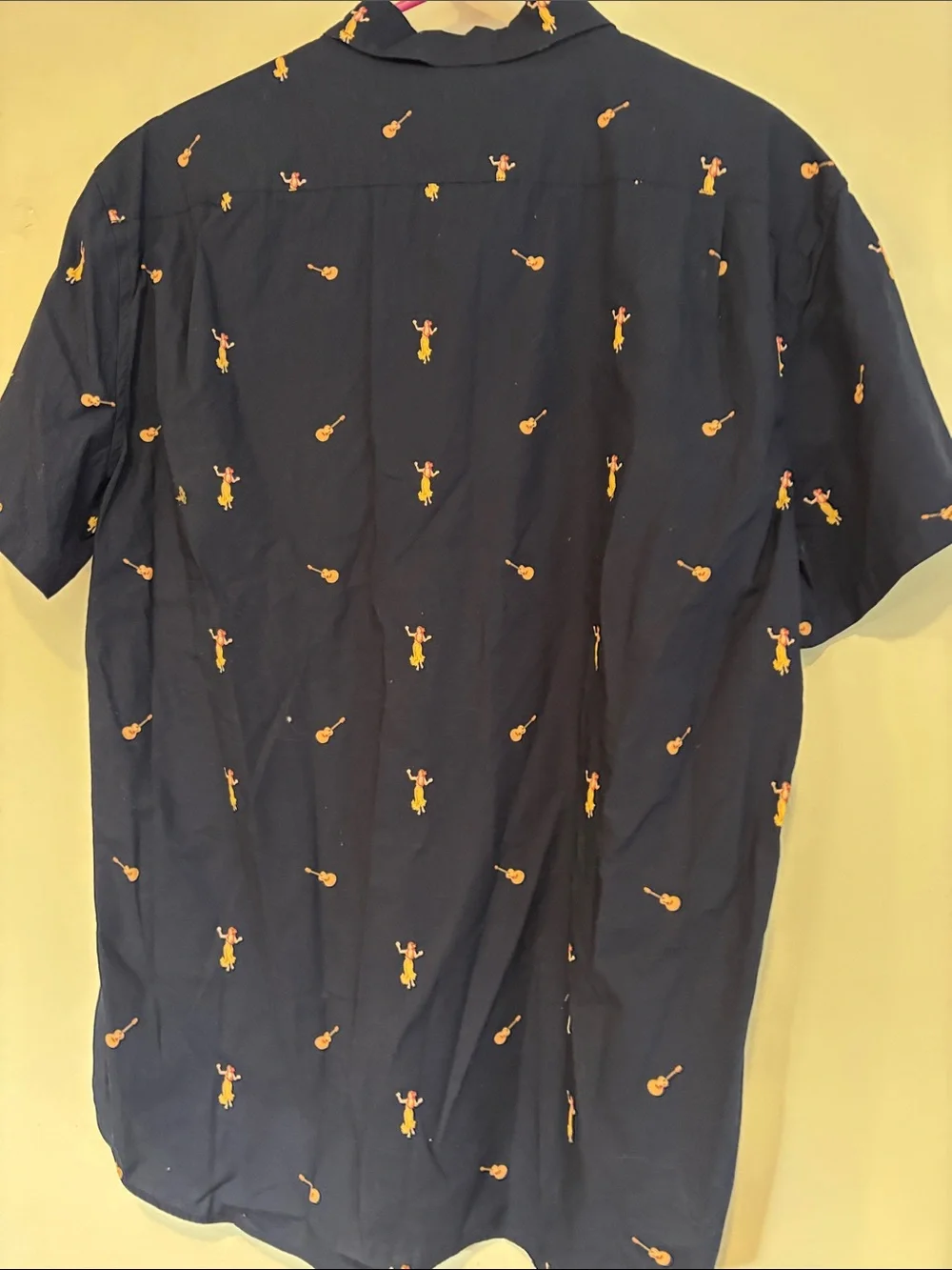 J. Crew Navy Short-Sleeve Button-Down Shirt with Yellow Motif